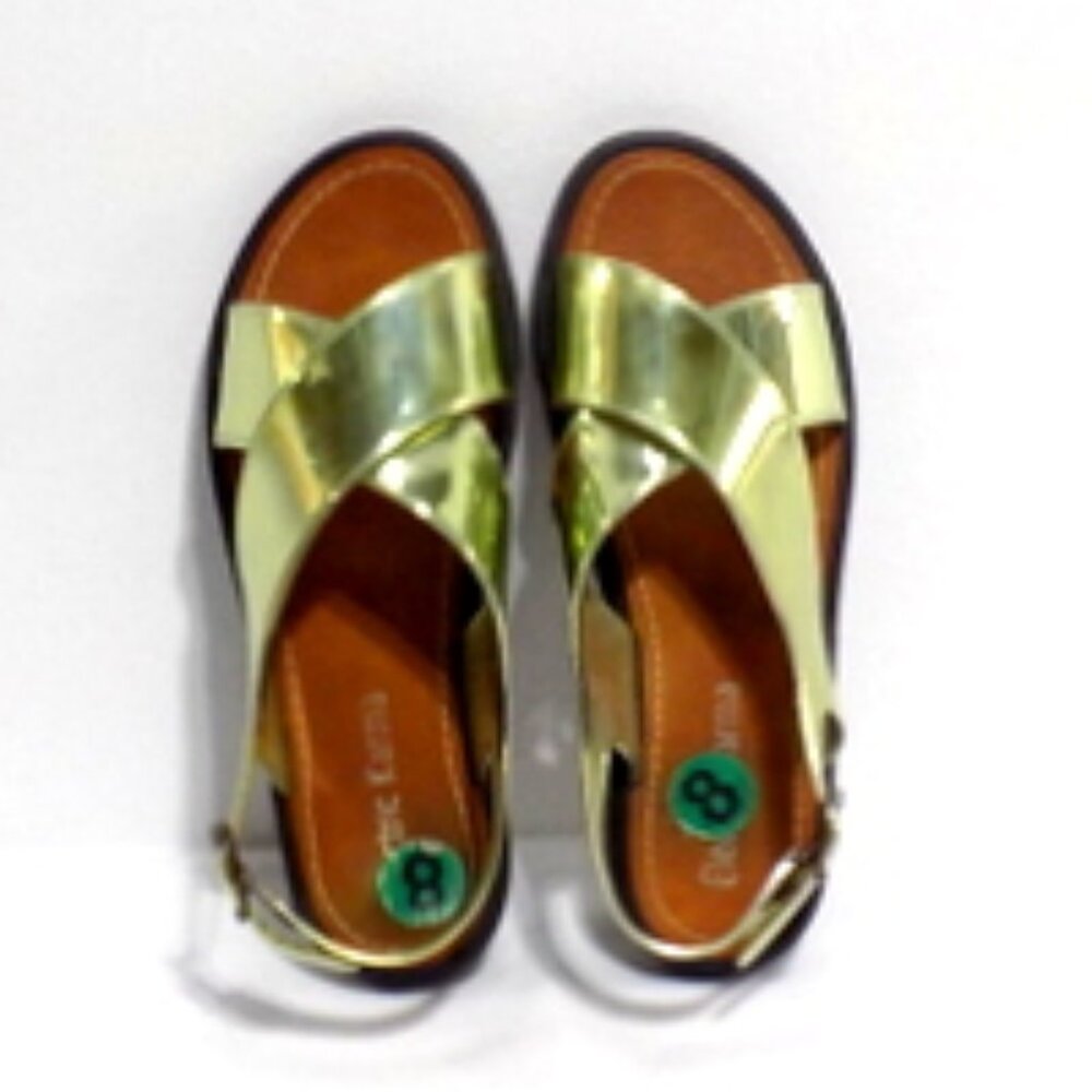 Electric Karma Metallic Gold X-Strap Sling Back Summer Flat Sandals – Size: 8 - Picture 5 of 10